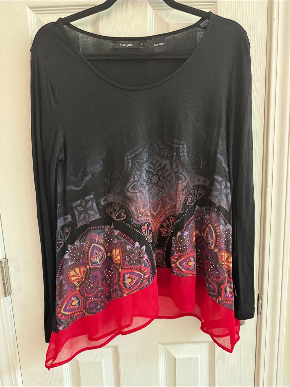 DESIGUAL Y2k Long Sleeve Top Mesh Hem Size Medium